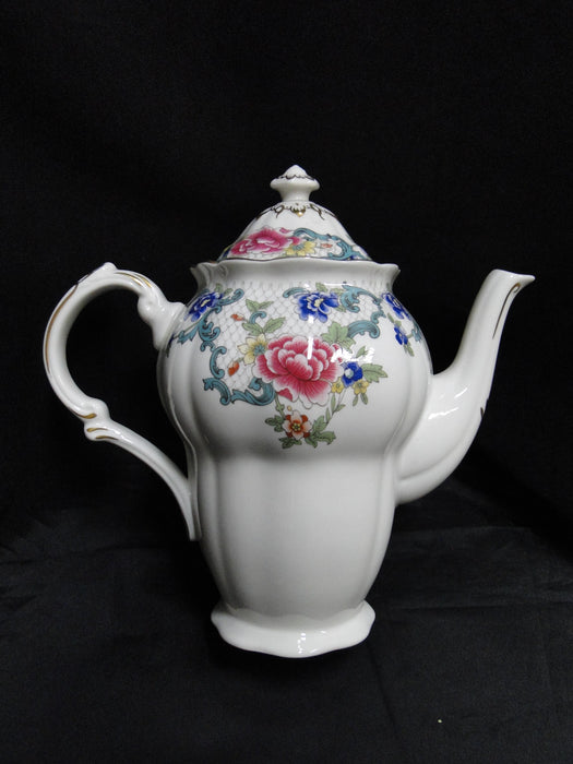 Royal Doulton Booths Floradora, Scalloped, Gold Trim: Coffee Pot & Lid, 8 7/8"