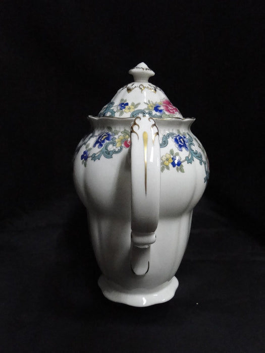 Royal Doulton Booths Floradora, Scalloped, Gold Trim: Coffee Pot & Lid, 8 7/8"