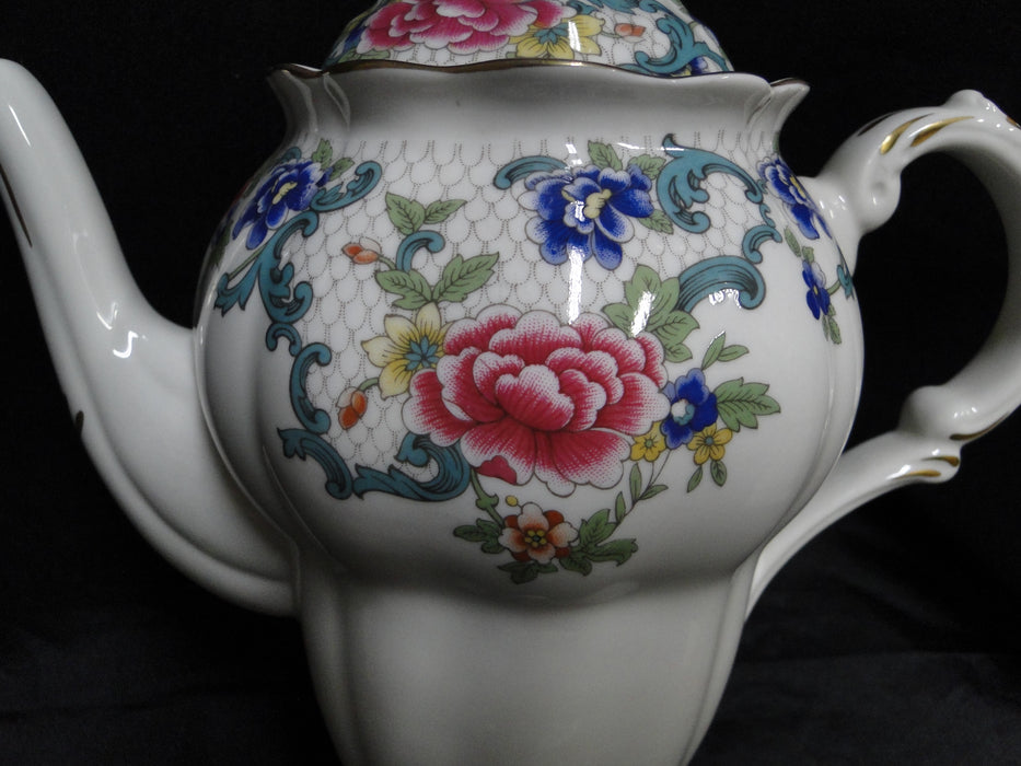 Royal Doulton Booths Floradora, Scalloped, Gold Trim: Coffee Pot & Lid, 8 7/8"