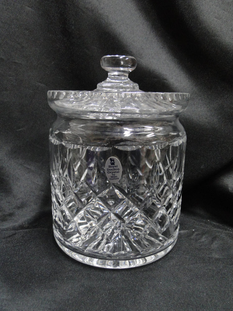 Royal Doulton Crystal: Biscuit Barrel / Candy Jar / Canister w/ Lid, 7", Sticker