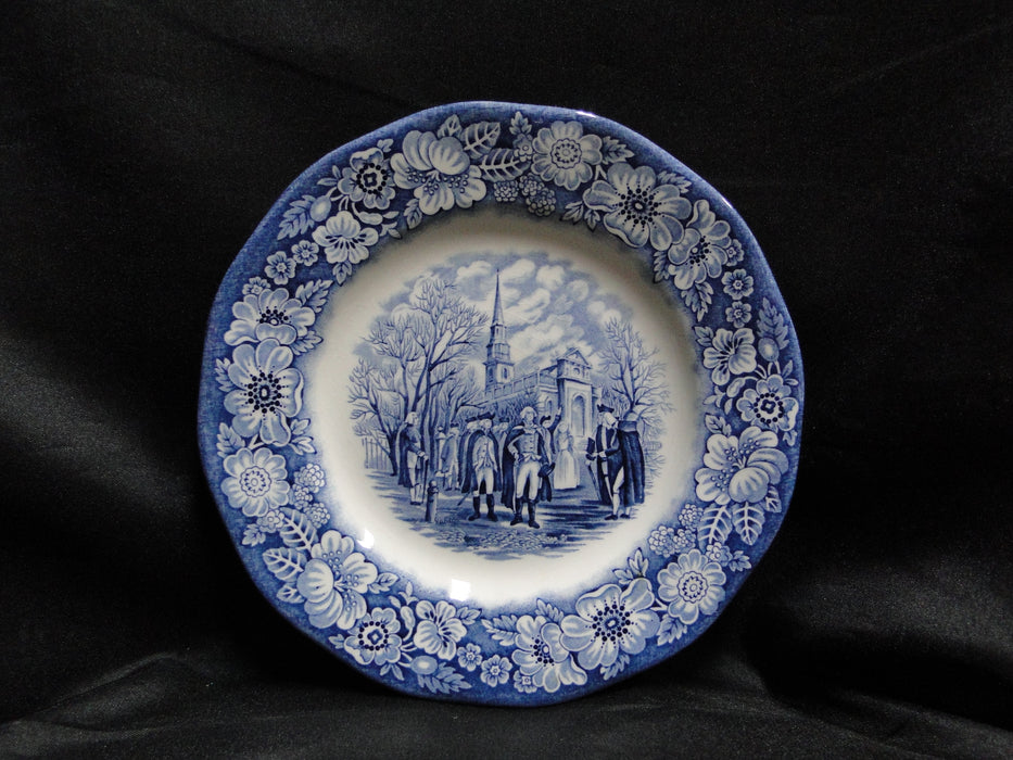 Staffordshire Liberty Blue, Blue & White Scene: Salad Plate (s),7", Crazing