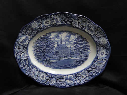 Staffordshire Liberty Blue, Blue & White Scene: Oval Platter, 12", Crazing