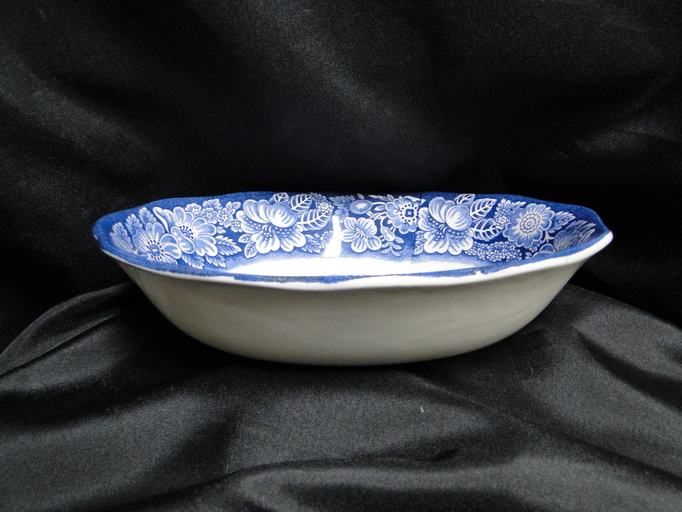 Staffordshire Liberty Blue, Blue & White Scene: Oval Serving Bowl, 9"