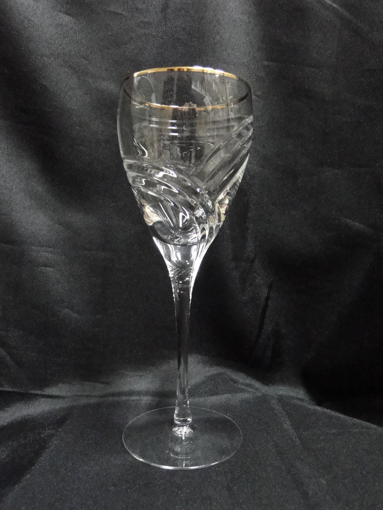 Lenox Kelly Crystal, Swirl Cuts,Gold Trim: Wine Glass, 7 7/8" Tall