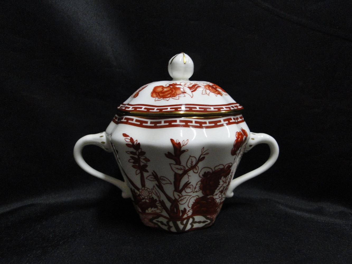 Coalport Indian Tree Coral: Sugar Bowl & Lid, 4 1/2" Tall