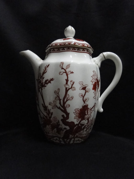 Coalport Indian Tree Coral: Coffee Pot & Lid, 8 3/4", Cracked Handle of Lid, As Is