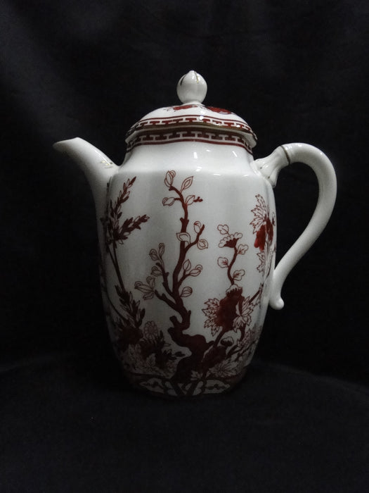 Coalport Indian Tree Coral: Coffee Pot & Lid, 8 3/4", Cracked Handle of Lid, As Is