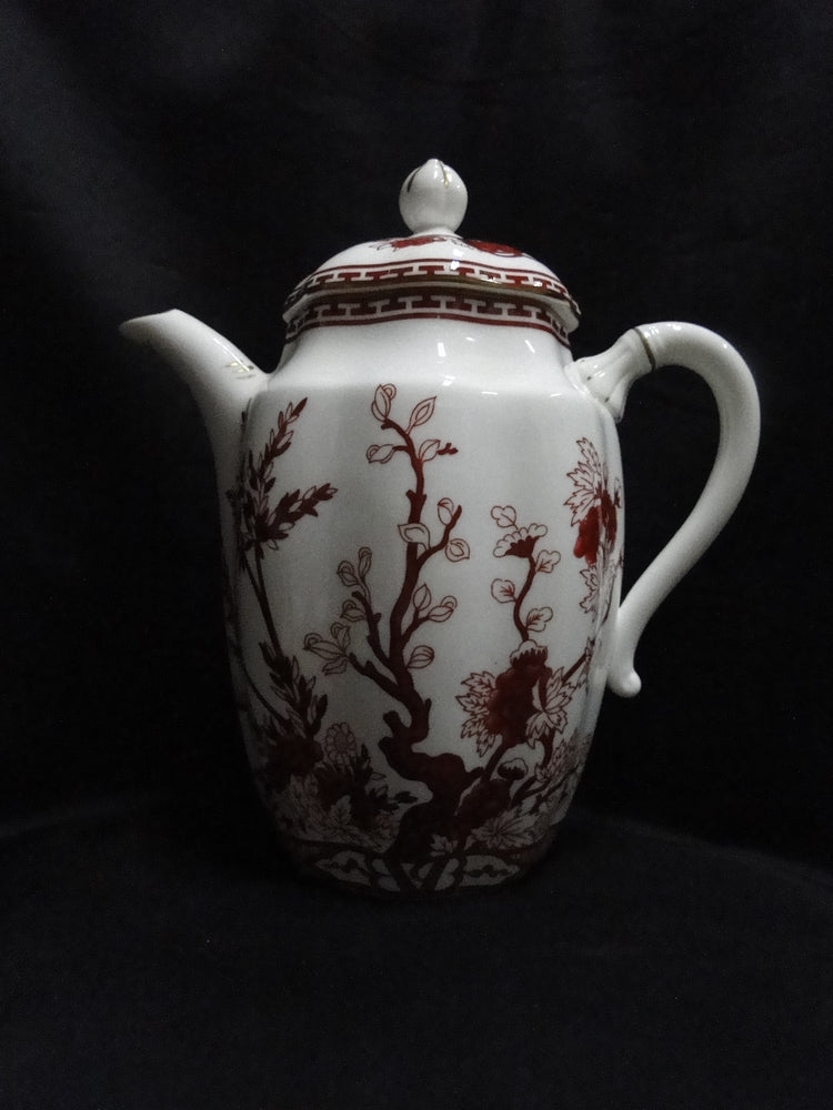Coalport Indian Tree Coral: Coffee Pot & Lid, 8 3/4", Cracked Handle of Lid, As Is