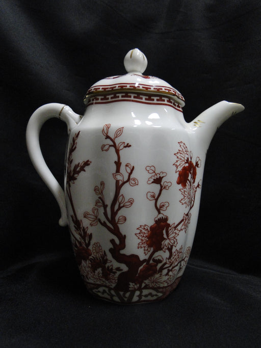 Coalport Indian Tree Coral: Coffee Pot & Lid, 8 3/4", Cracked Handle of Lid, As Is