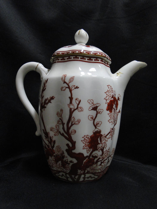 Coalport Indian Tree Coral: Coffee Pot & Lid, 8 3/4", Cracked Handle of Lid, As Is