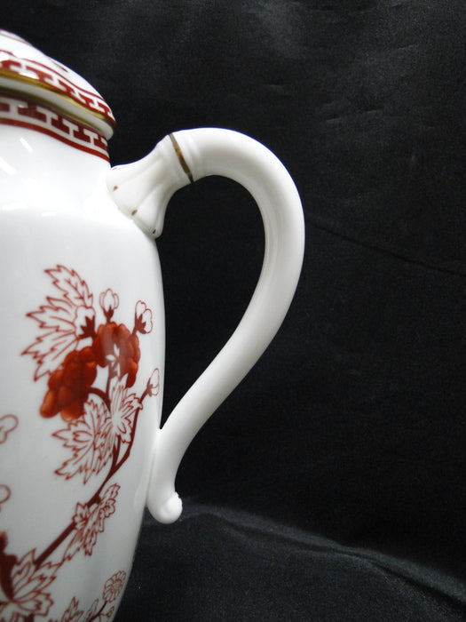 Coalport Indian Tree Coral: Coffee Pot & Lid, 8 3/4", Cracked Handle of Lid, As Is