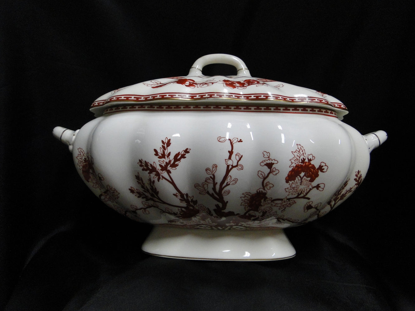 Coalport Indian Tree Coral: Oval Soup Tureen w/ Lid & Handles, 14 3/4", As Is