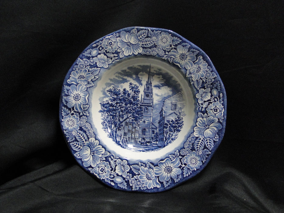 Staffordshire Liberty Blue, Blue & White Scene: Rim Soup Bowl, 8 5/8", Crazing