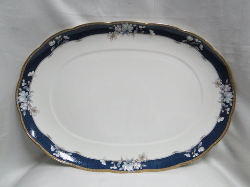 Noritake Sandhurst, 9742, Florals on Blue Band: Oval Serving Platter, 16"