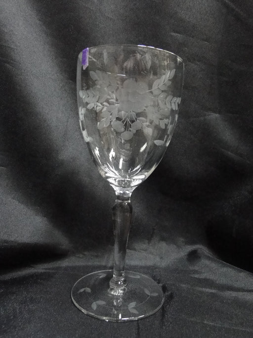 Glastonbury Lotus 66-2, Gray Cut Florals: Water or Wine Goblet, 7 1/4", As Is