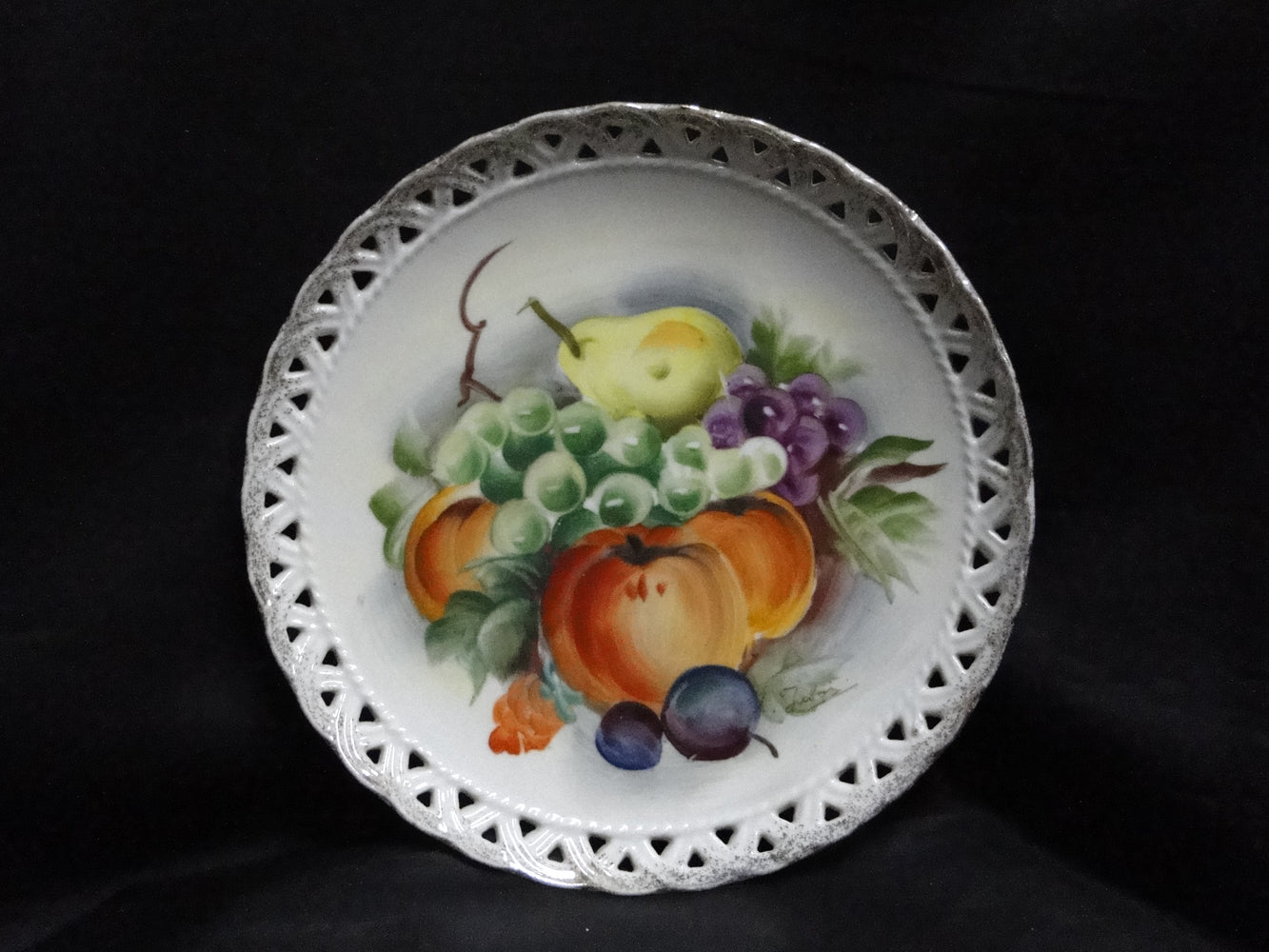 Multicolored Hand Painted Fruit, Pierced Edge: Salad Plate, 8", Signed