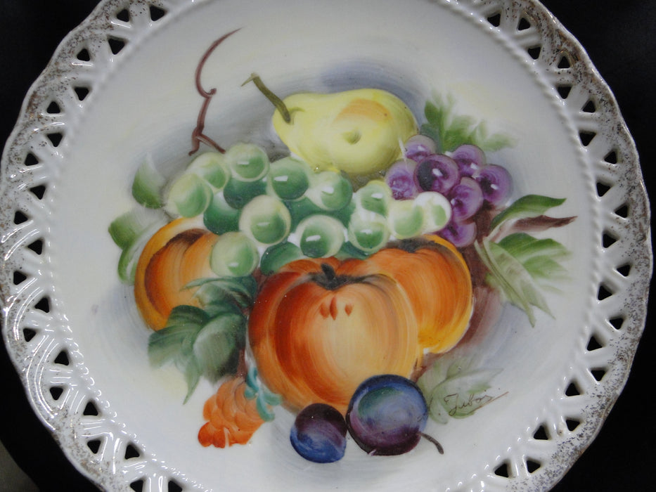 Multicolored Hand Painted Fruit, Pierced Edge: Salad Plate, 8", Signed