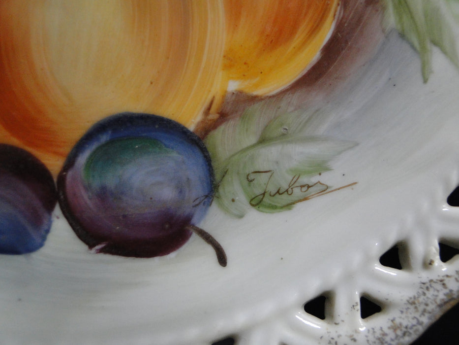 Multicolored Hand Painted Fruit, Pierced Edge: Salad Plate, 8", Signed
