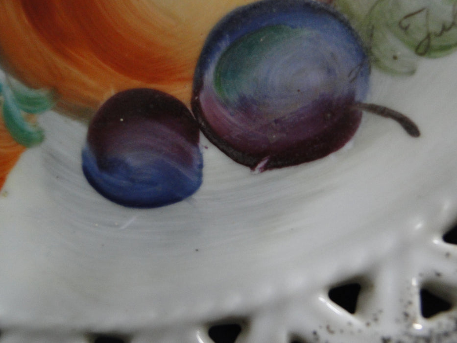 Multicolored Hand Painted Fruit, Pierced Edge: Salad Plate, 8", Signed