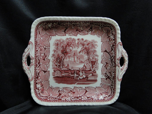 Mason's Vista Pink, Transferware: Square Cake Plate w/ Handles, 11" x 9 1/4"