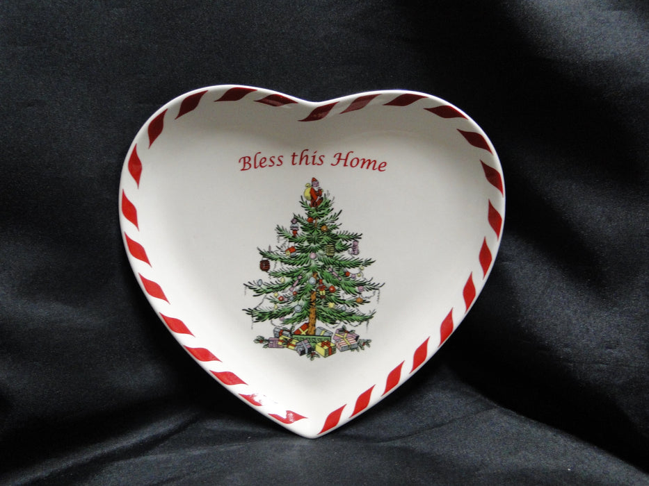 Spode Christmas Tree, Peppermint: "Bless this Home" Heart Plate, 7 3/4", Box