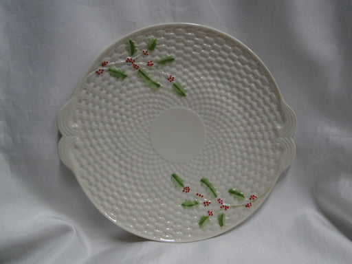 Belleek Enchanted Holly, Ireland, Basketweave: Cake Plate w/ Handles, 10 3/4"