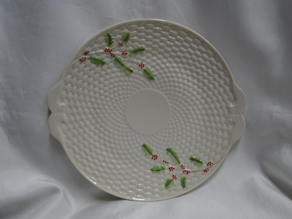 Belleek Enchanted Holly, Ireland, Basketweave: Cake Plate w/ Handles, 10 3/4"