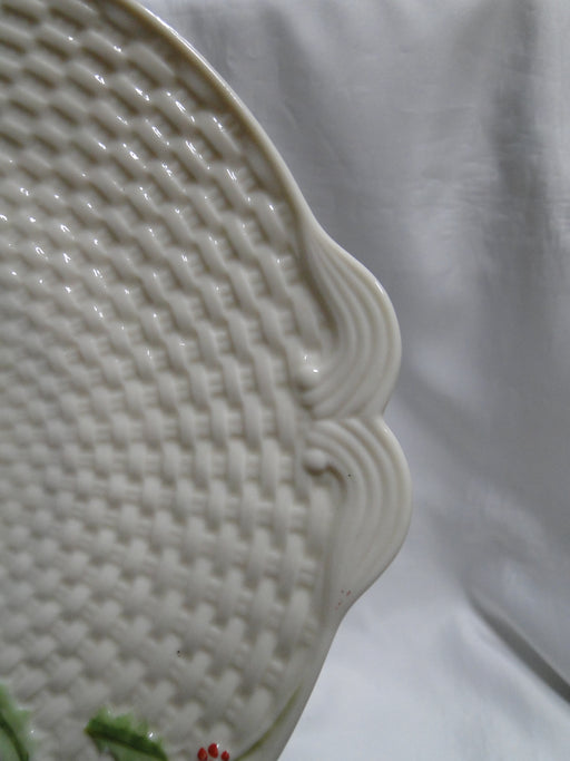 Belleek Enchanted Holly, Ireland, Basketweave: Cake Plate w/ Handles, 10 3/4"