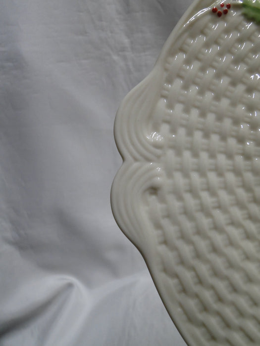 Belleek Enchanted Holly, Ireland, Basketweave: Cake Plate w/ Handles, 10 3/4"