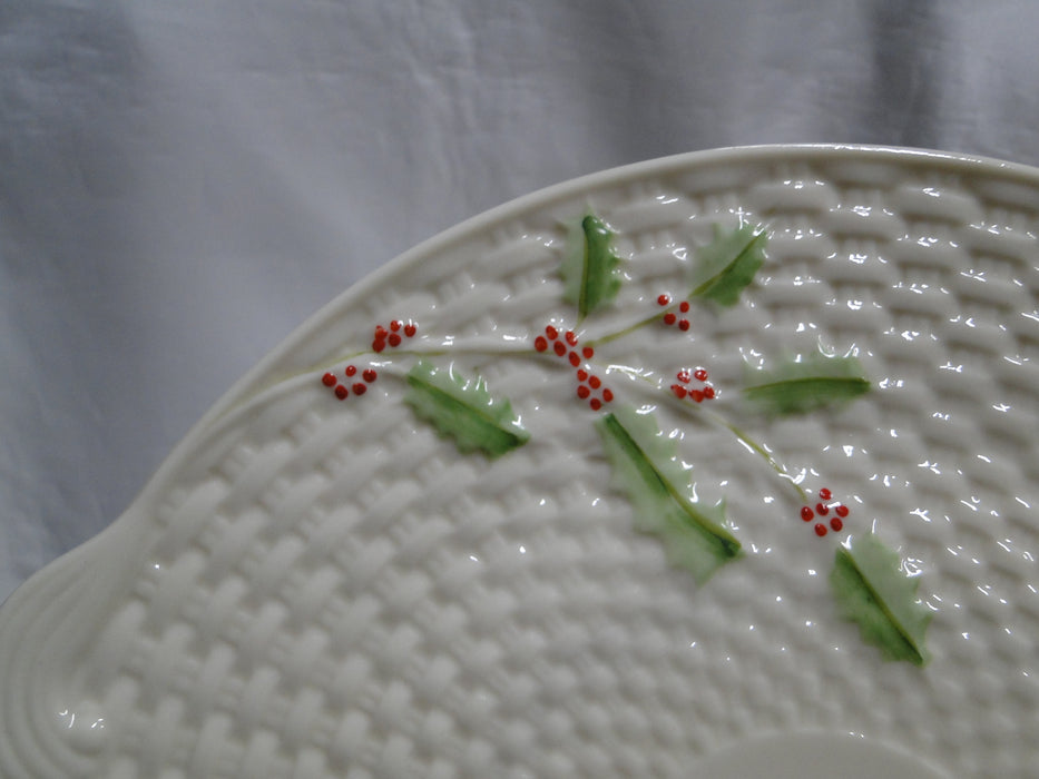 Belleek Enchanted Holly, Ireland, Basketweave: Cake Plate w/ Handles, 10 3/4"