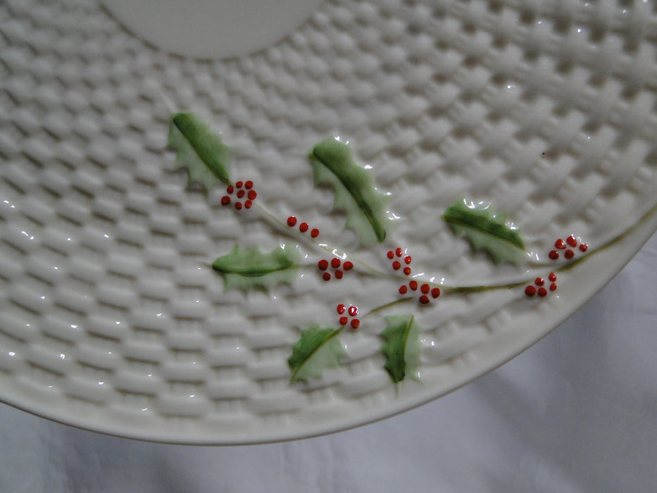 Belleek Enchanted Holly, Ireland, Basketweave: Cake Plate w/ Handles, 10 3/4"