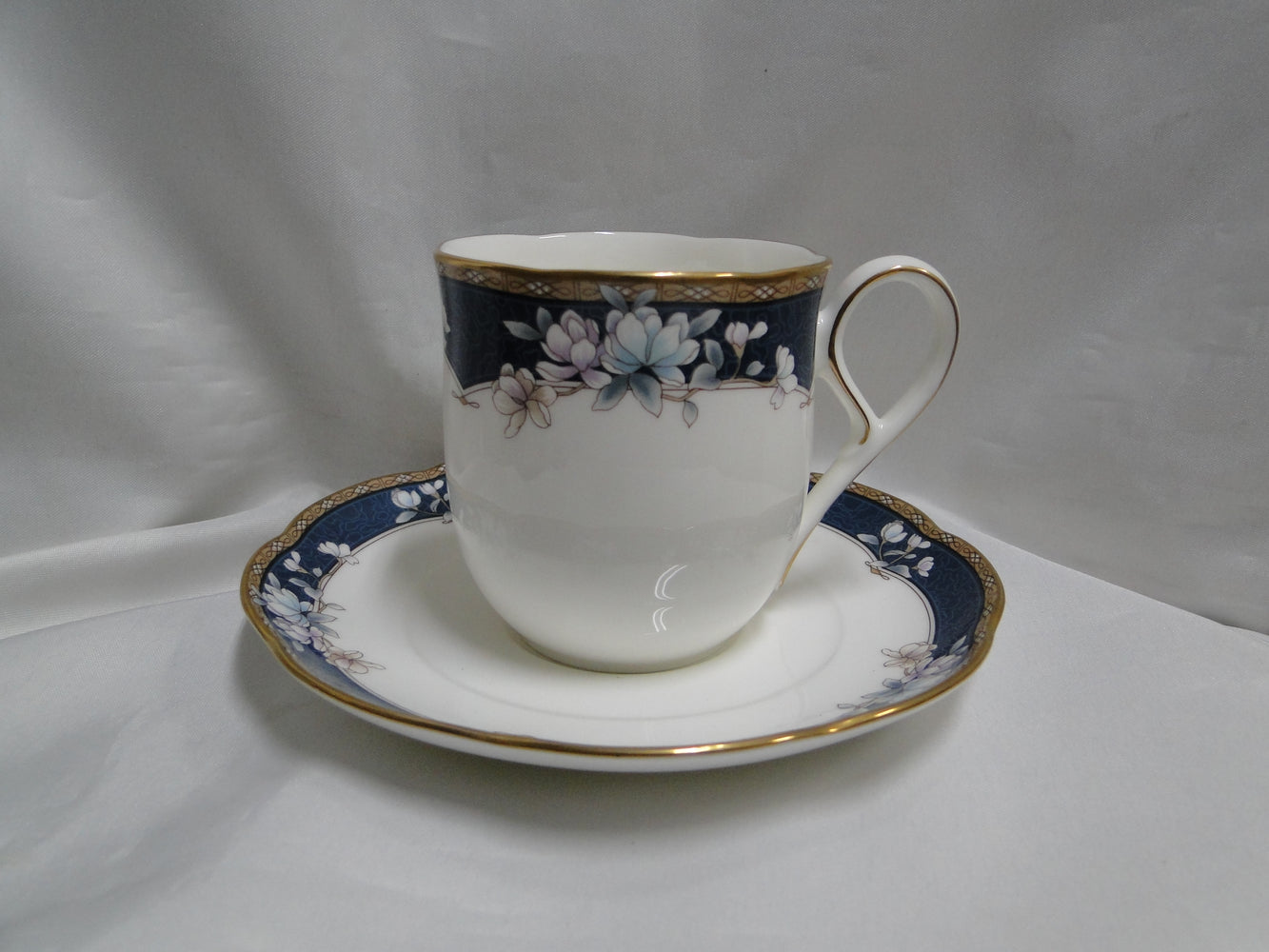 Noritake Sandhurst, 9742, Florals on Blue Band: Cup & Saucer Set (s), 3 1/8"