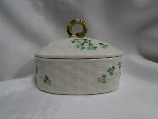 Belleek Shamrock, Ireland: Trinket Box w/ Lid, 3 3/4 Long