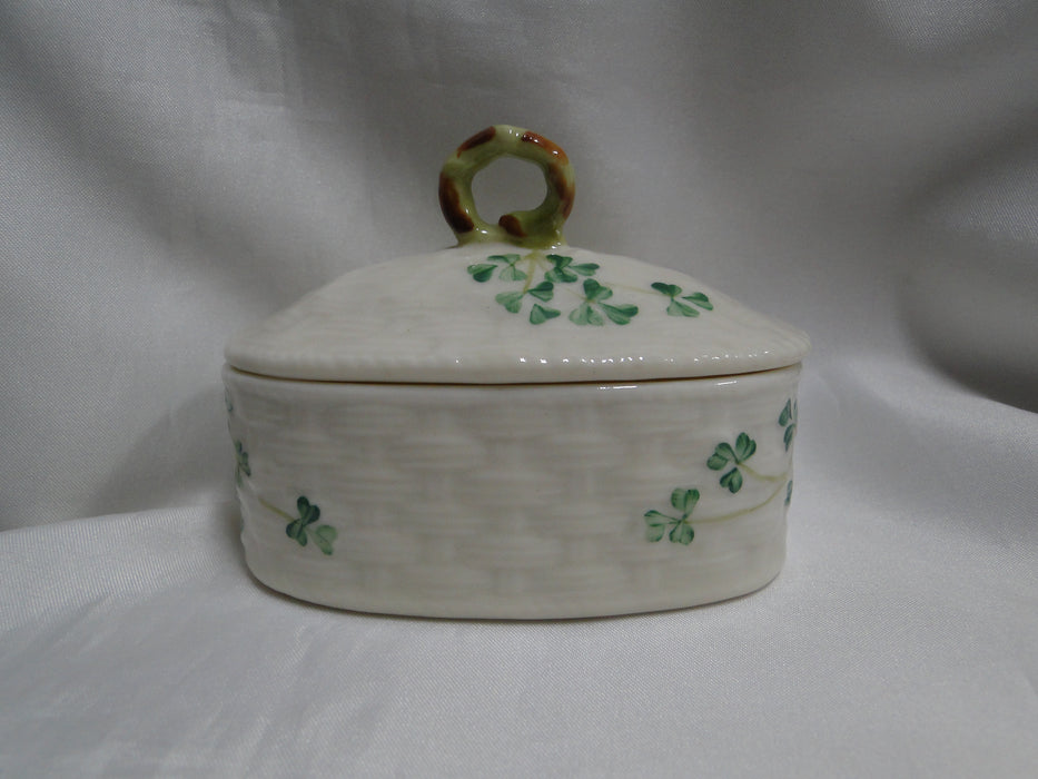 Belleek Shamrock, Ireland: Trinket Box w/ Lid, 3 3/4 Long