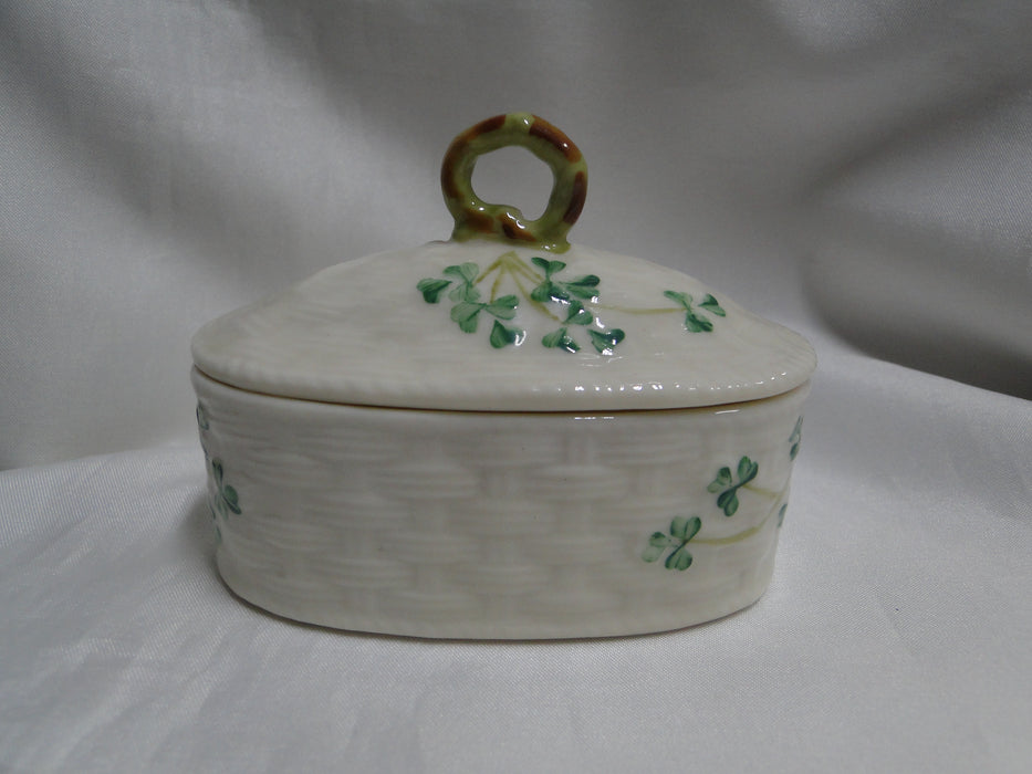 Belleek Shamrock, Ireland: Trinket Box w/ Lid, 3 3/4 Long