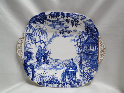 Royal Crown Derby Blue Mikado, Oriental: Square Cake Plate, White Handles, 11"