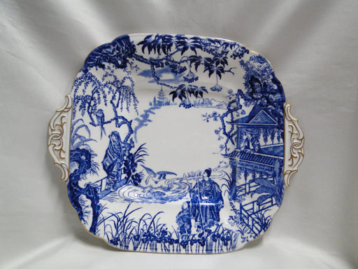 Royal Crown Derby Blue Mikado, Oriental: Square Cake Plate, White Handles, As Is