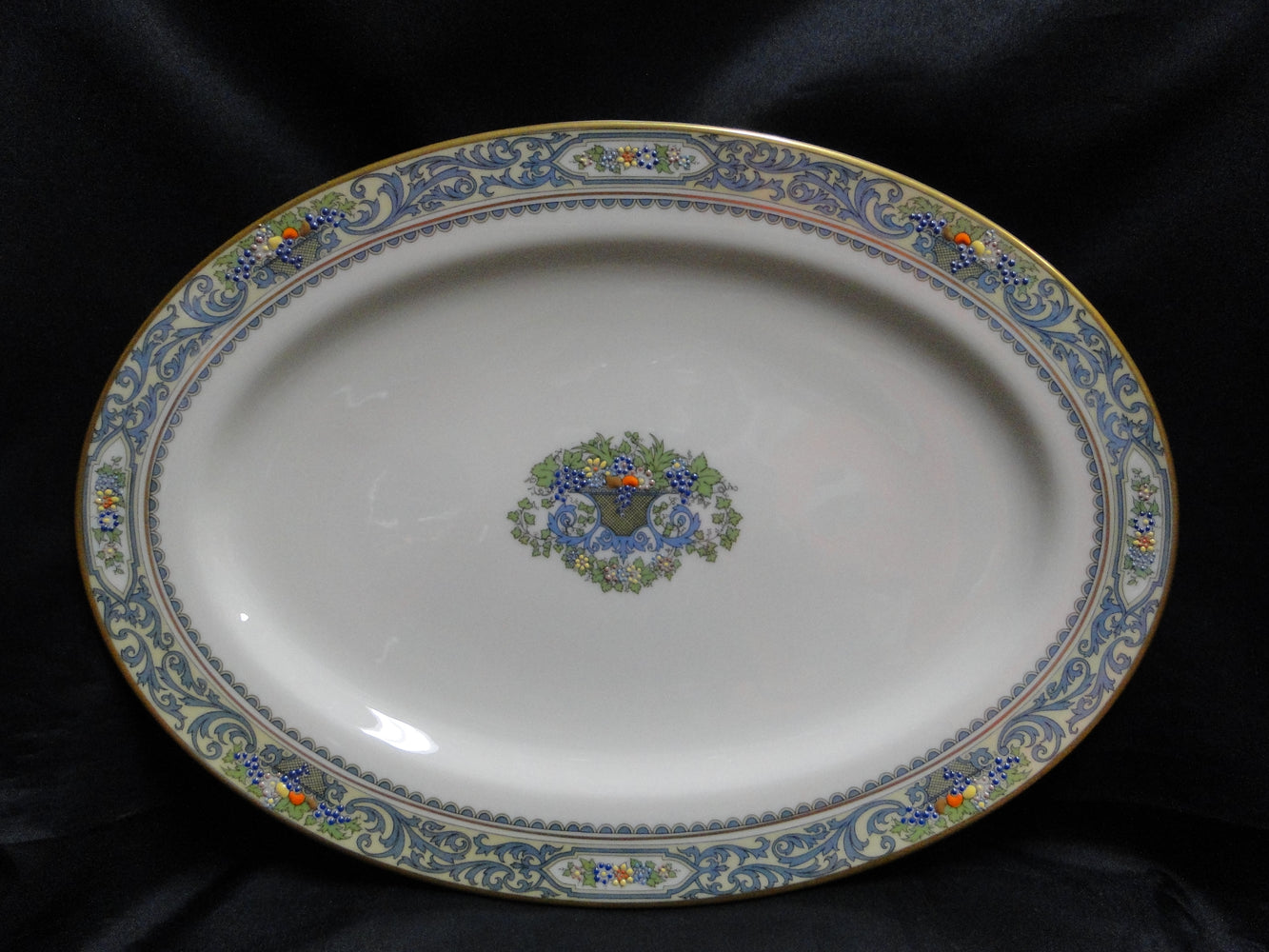 Lenox Autumn, Fruit, Blue Scrolls: Oval Serving Platter, 16" x 11 3/8"