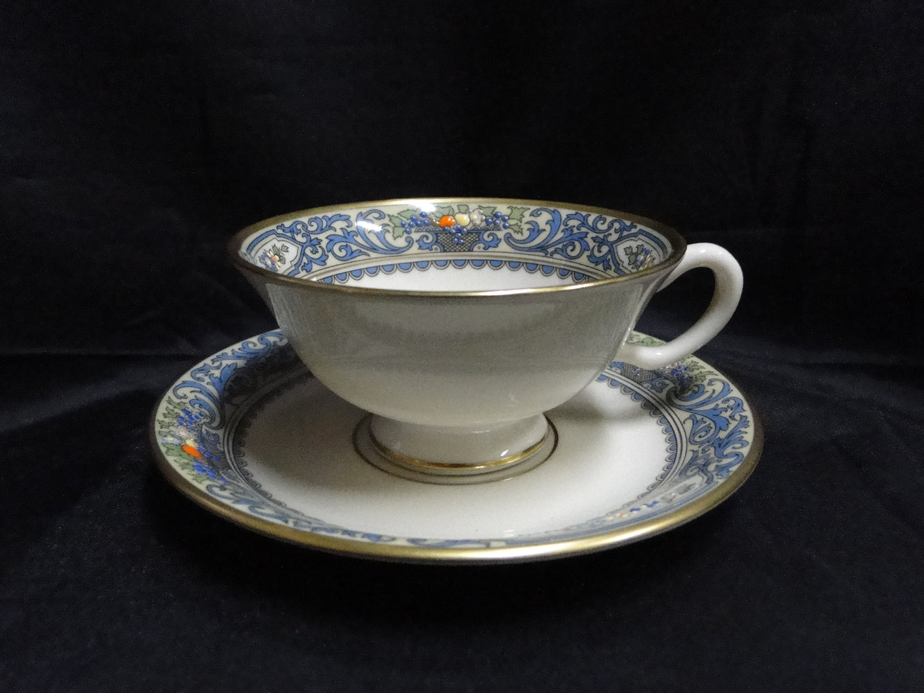 Lenox Autumn, Fruit, Blue Scrolls: Cup & Saucer Set (s), 2 1/8"