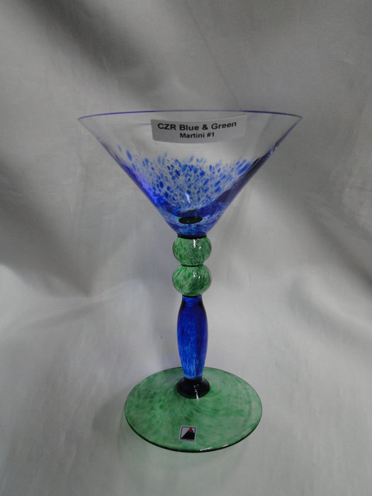 Czech Opus Handblown Multicolored Glass: Blue & Green Martini (s), 7 1/2"