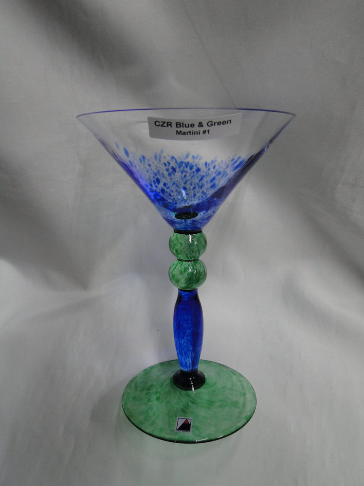 Czech Opus Handblown Multicolored Glass: Blue & Green Martini (s), 7 1/2"