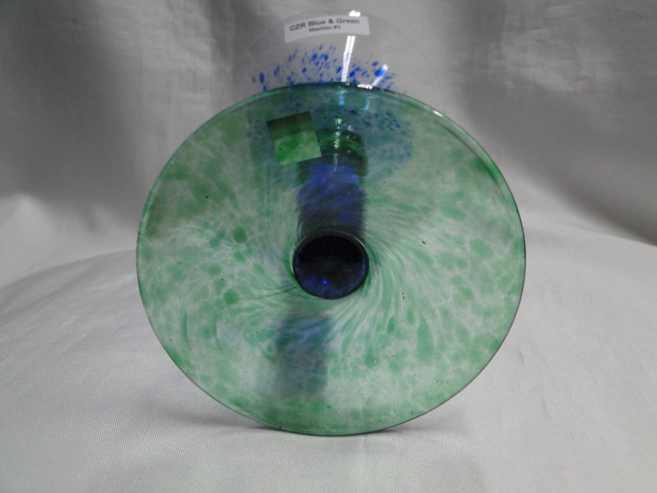 Czech Opus Handblown Multicolored Glass: Blue & Green Martini (s), 7 1/2"