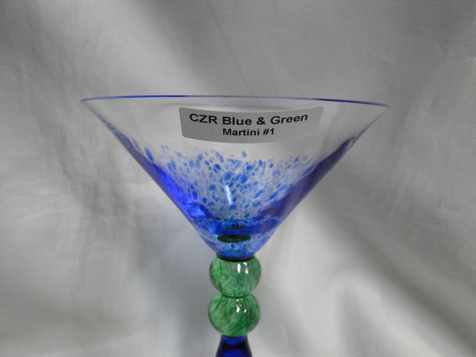 Czech Opus Handblown Multicolored Glass: Blue & Green Martini (s), 7 1/2"