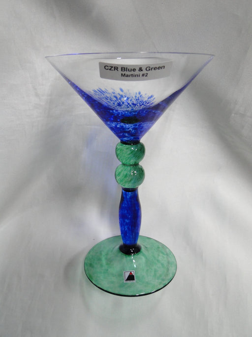 Czech Opus Handblown Multicolored Glass: Blue & Green Martini (s), 7 1/2"