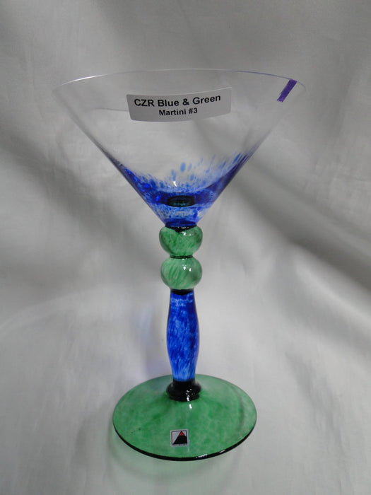 Czech Opus Handblown Multicolored Glass: Blue & Green Martini, 7 1/2", As Is