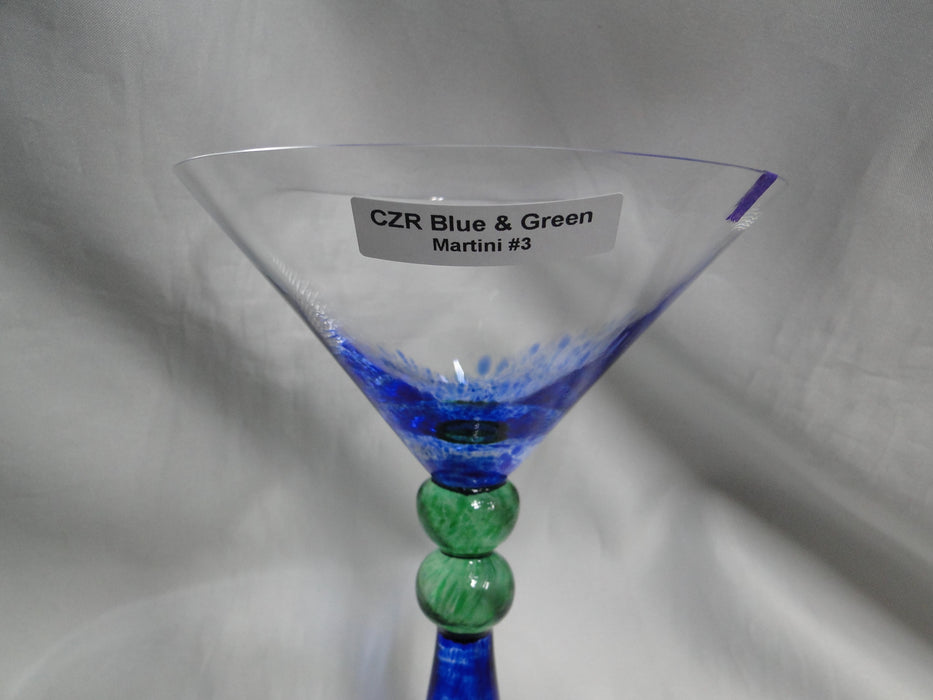 Czech Opus Handblown Multicolored Glass: Blue & Green Martini, 7 1/2", As Is