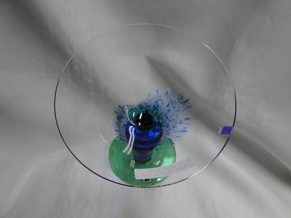 Czech Opus Handblown Multicolored Glass: Blue & Green Martini, 7 1/2", As Is
