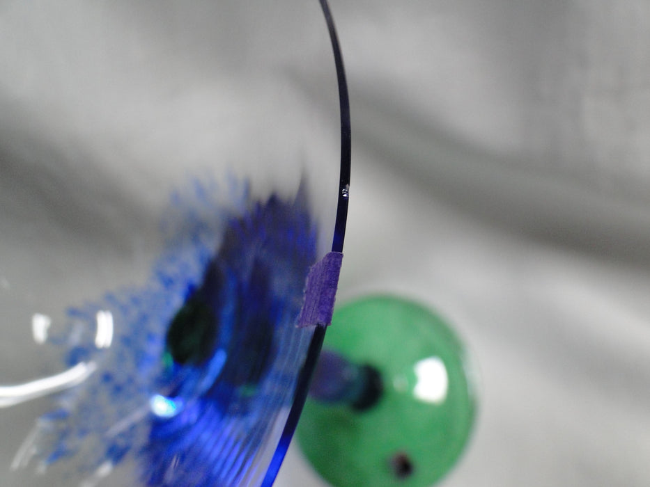 Czech Opus Handblown Multicolored Glass: Blue & Green Martini, 7 1/2", As Is