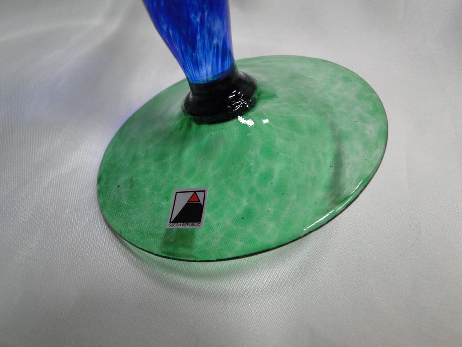 Czech Opus Handblown Multicolored Glass: Blue & Green Martini, 7 1/2", As Is