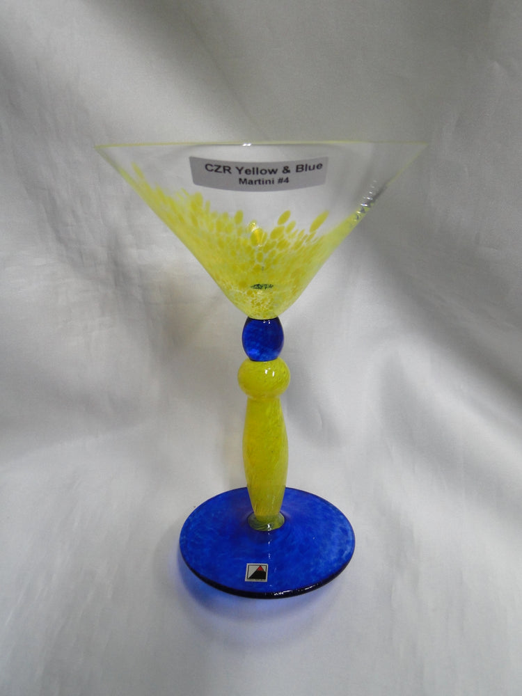 Czech Opus Handblown Multicolored Glass: Yellow & Blue Martini (s), 7 1/2"